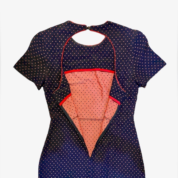 NWOT Sandro Paris Size 1 Navy and Red Embroidered Cutout jacquard mini dress - Picture 9 of 16